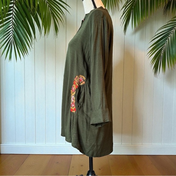 SAACHI Olive Green Embroidered Tunic Top – 2XL – Boho Floral, Pockets - Picture 4 of 13